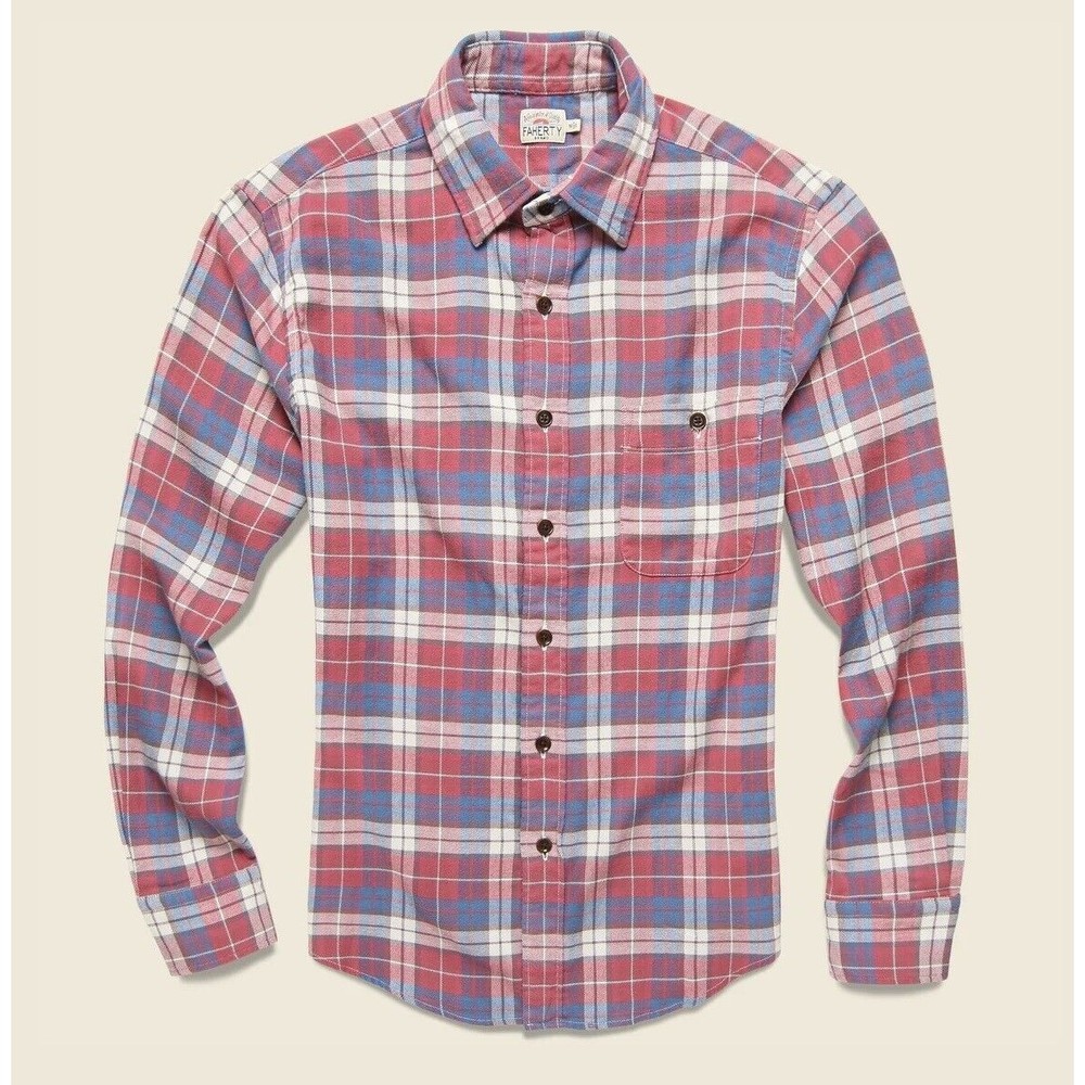 Faherty Seaview Button Up Shirt Flannel Stretch Plaid Red/Blue Size Small